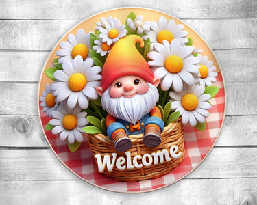 Welcome Daisy Gnome Colorful Door Hanger - Bright Wooden Sign, Fun Home Decor for Front Door, Seasonal & Year-Round Use, Entryway Accent